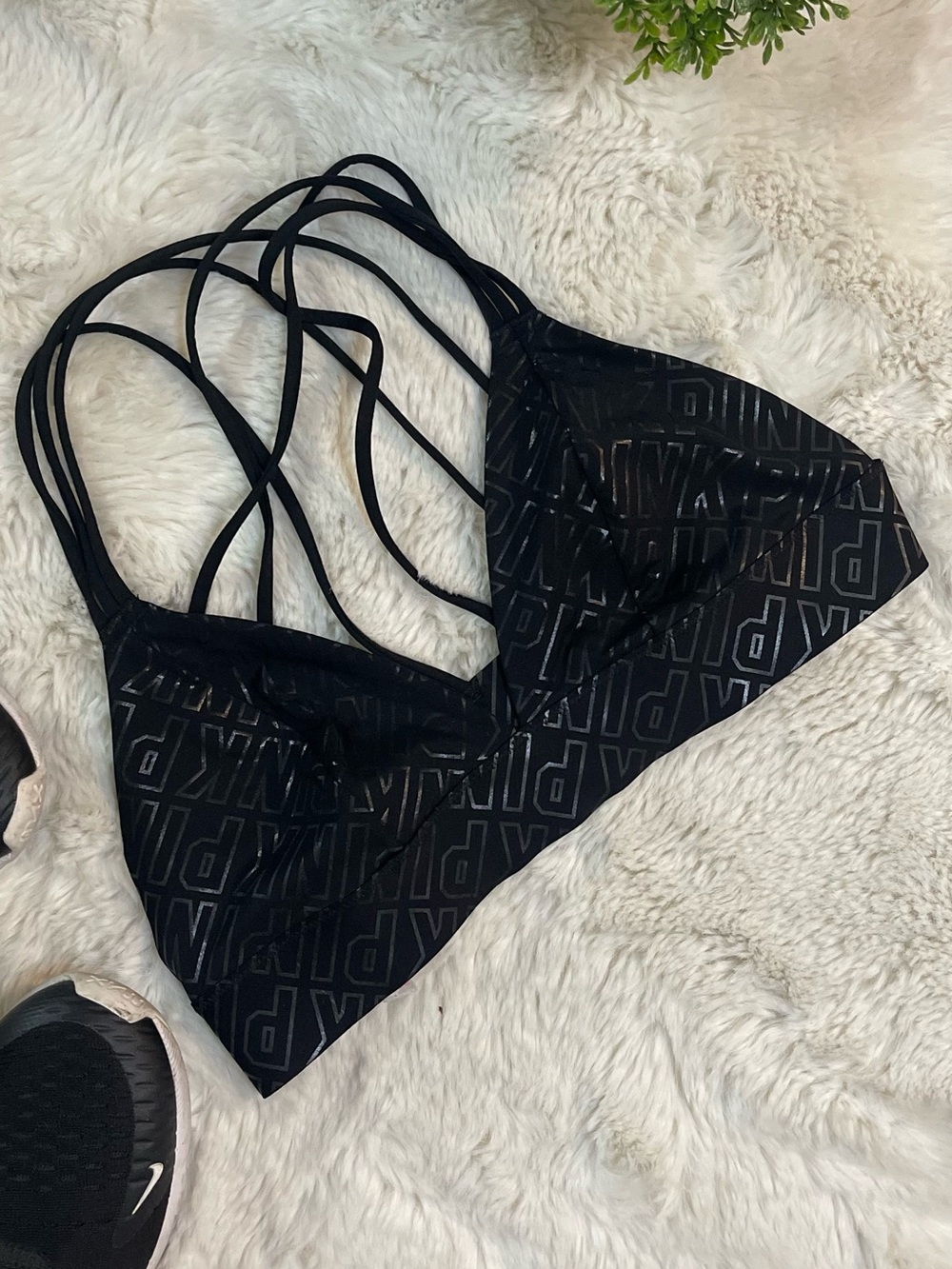 Victoria's Secret PINK Black Strappy Logo Bralette - Size S